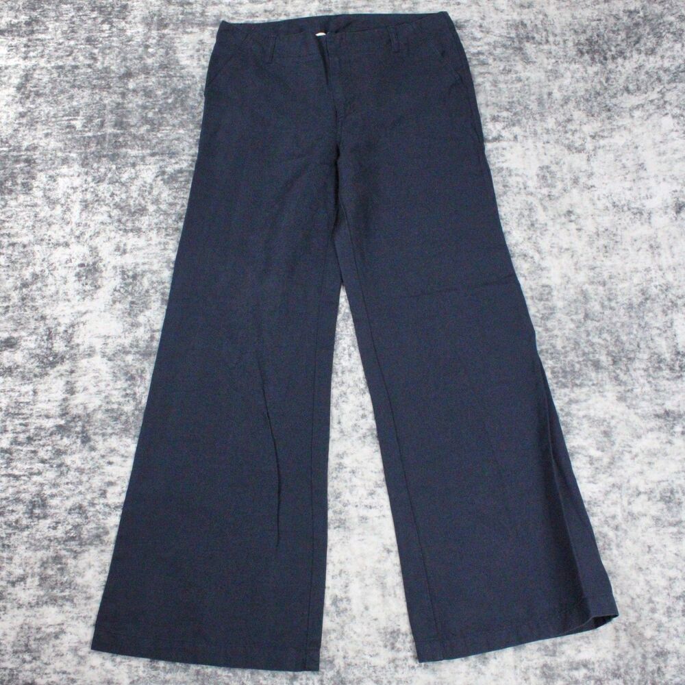 Gap Khakis Chino Pants Womens Size 10 Blue Navy Linen Cotton Y2K Relaxed - Picture 1 of 10